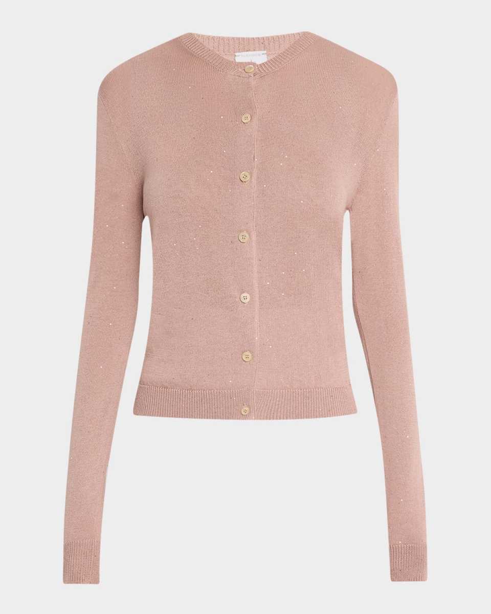 Crewneck Sequin Silk-Cotton Caridgan